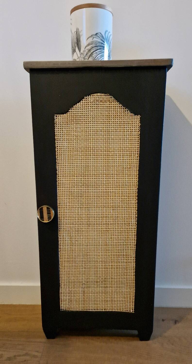 Wooden chest with caning