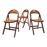 Set of 3 folding chairs in curved beech, circa 1930