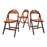 Set of 3 folding chairs in curved beech, circa 1930