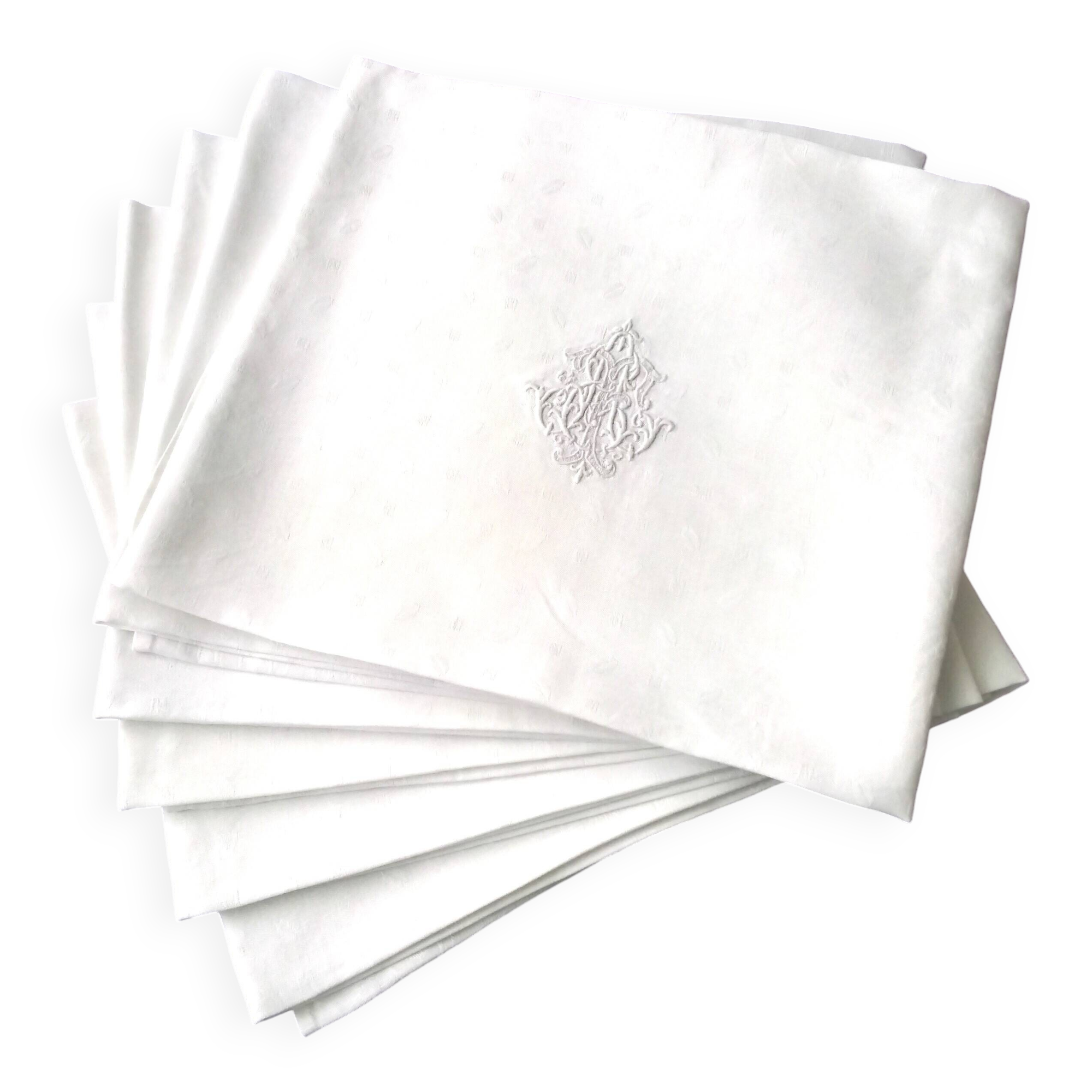 6 Large antique damask linen napkins Monogram AT