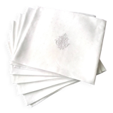 6 Large antique damask linen napkins Monogram AT