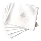 6 Grandes serviettes de table anciennes en lin damassé  Monogramme AT