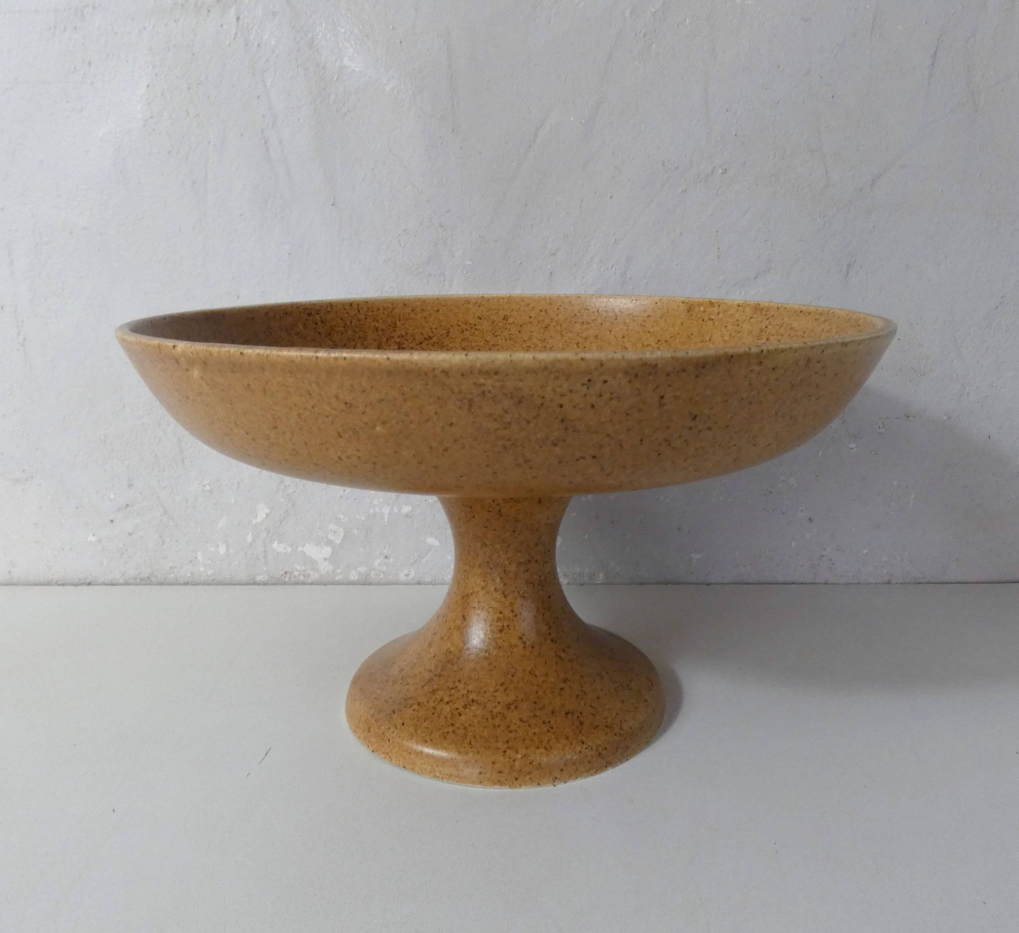 old large stoneware compotier plate on vintage foot