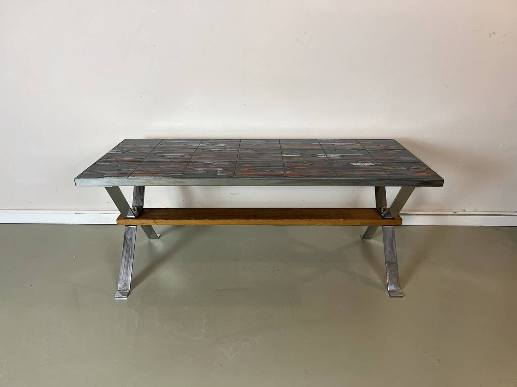 Vintage 1970s coffee table in ceramic, tiles, retro, mid-century