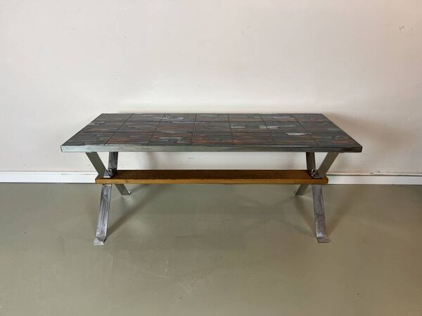 Table basse vintage années 70 en céramique, carreaux, rétro, mid-century