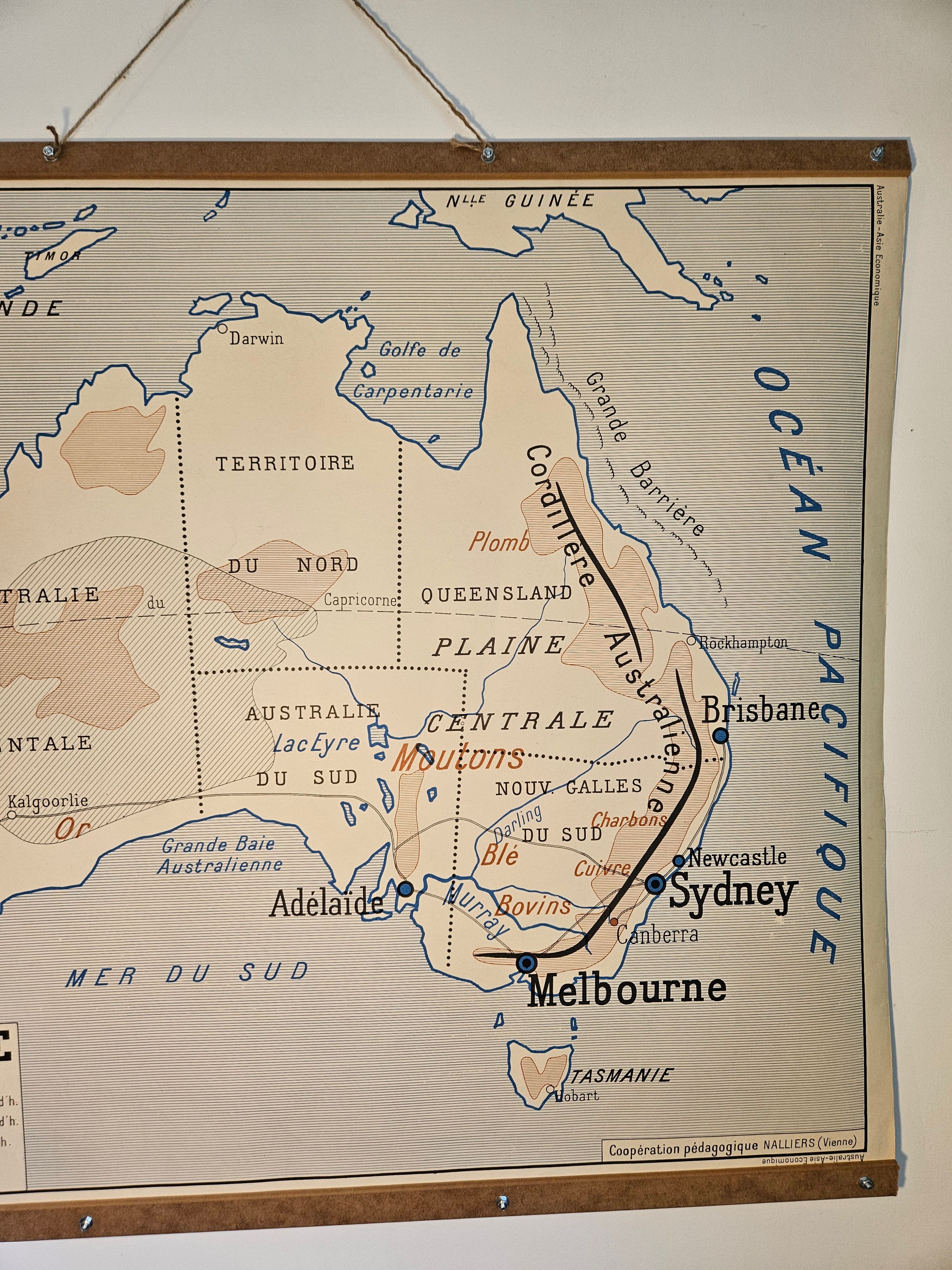 Old school map of geography of Australia and Asia double-sided
