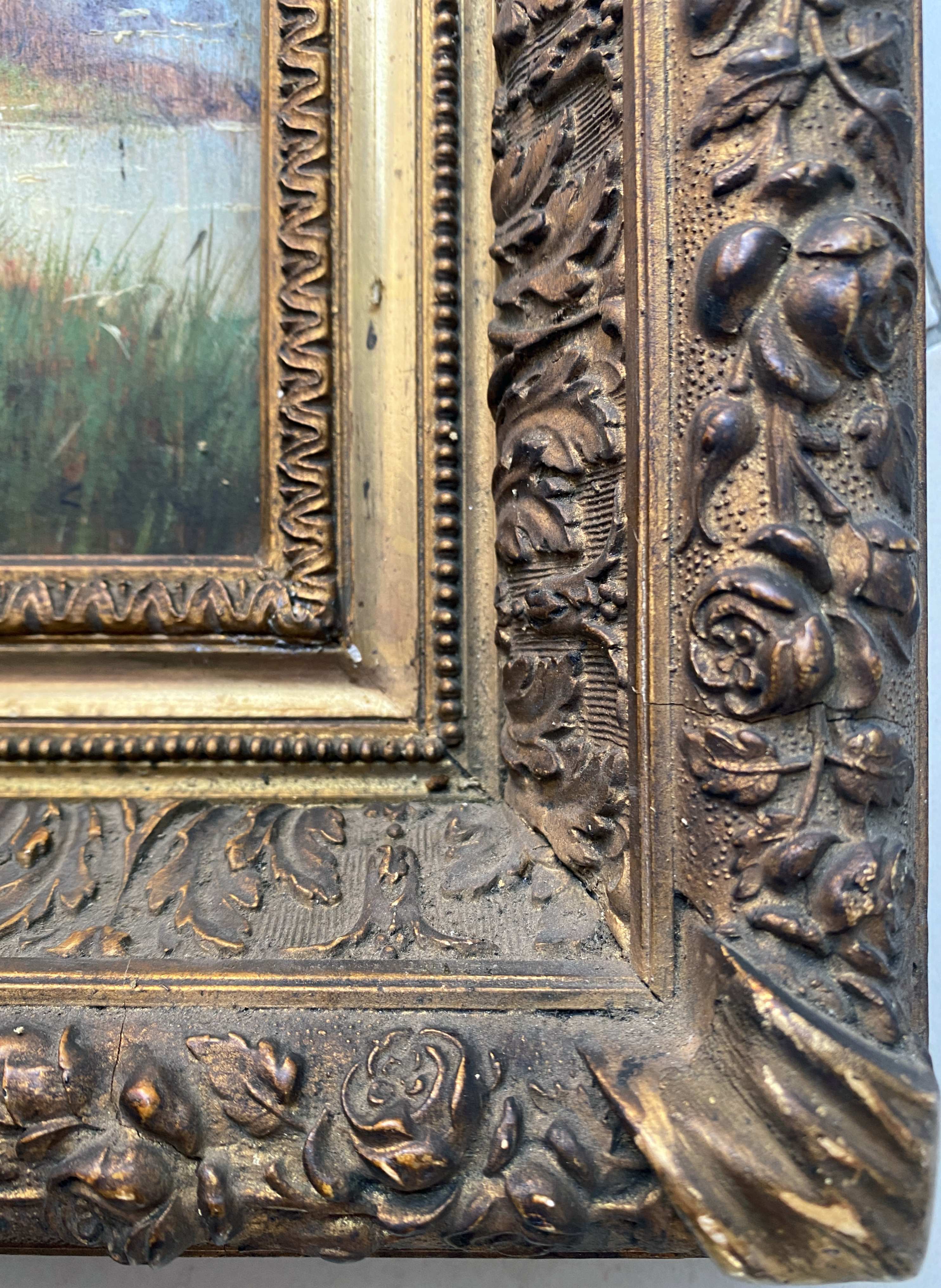 Nineteenth century painting HSP "Landscape with the river" signed + barbizon frame