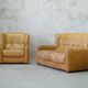 Brutalistic italian leather living room set, 1970, set of 2