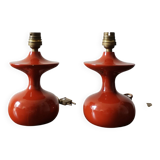 Pair of bedside lamps in lacquered turned wood