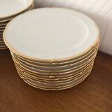 Tableware service 40 pieces in white and gilded porcelain CG Cie France Limoges
