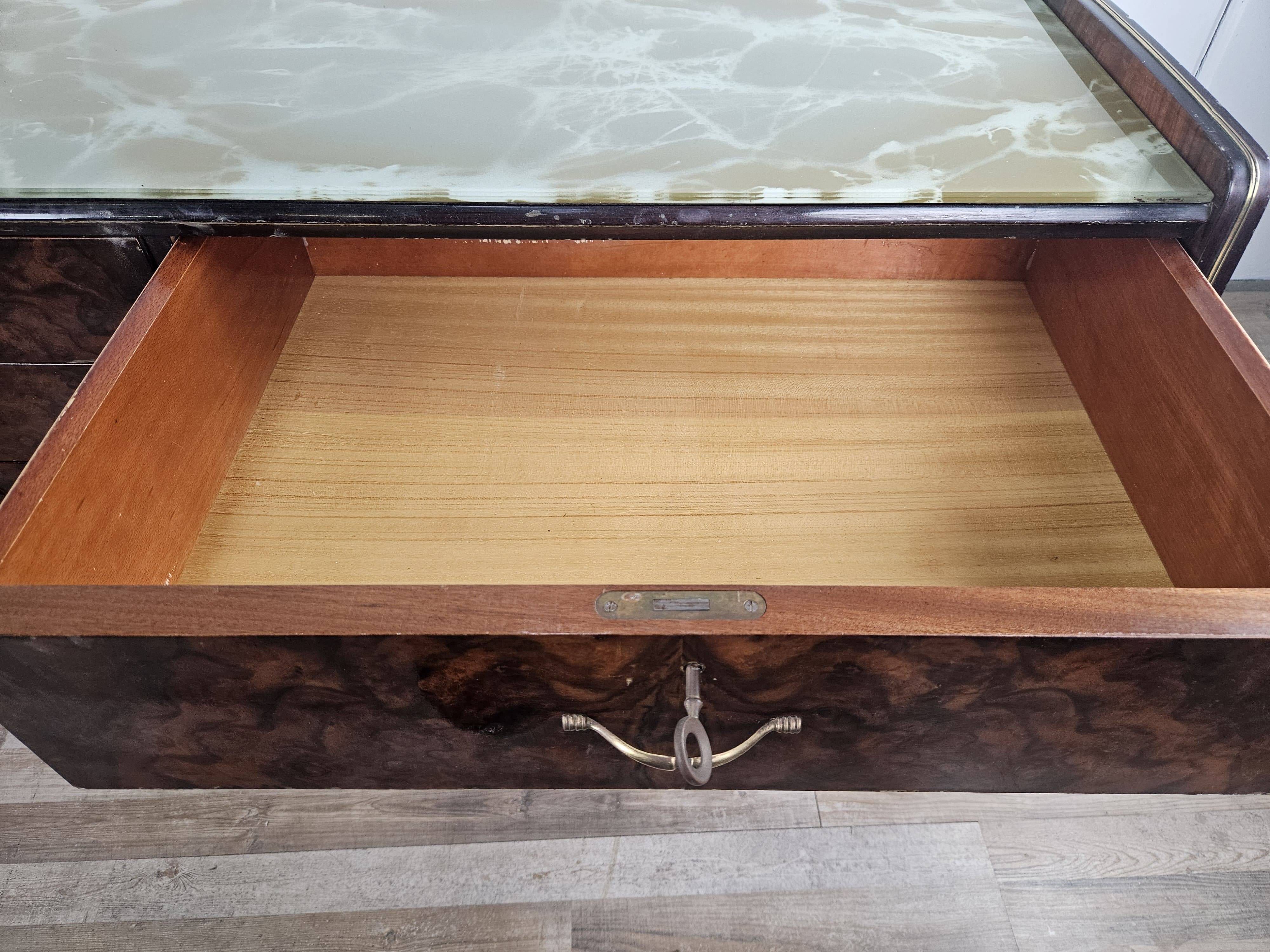 Mid Century 70's Chest of Drawers with Glass Top