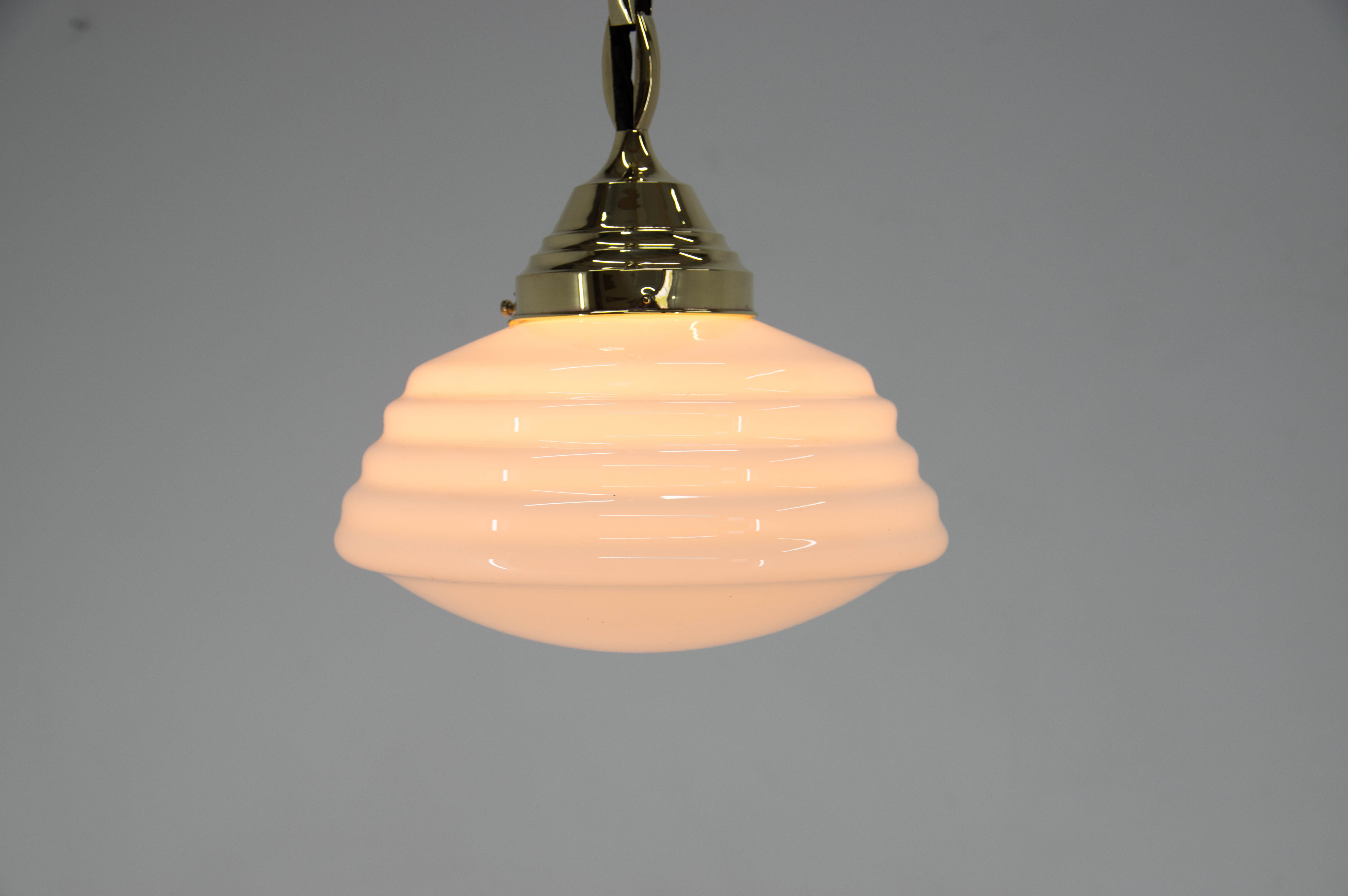 Art nouveau brass and opaline glass pendant, 1920s