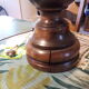 Turned wood table lamp with “skin” shade