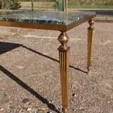 Coffee table in green marble and neoclassical gilded bronze