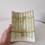Old dish and asparagus drainer Barbotine ceramic