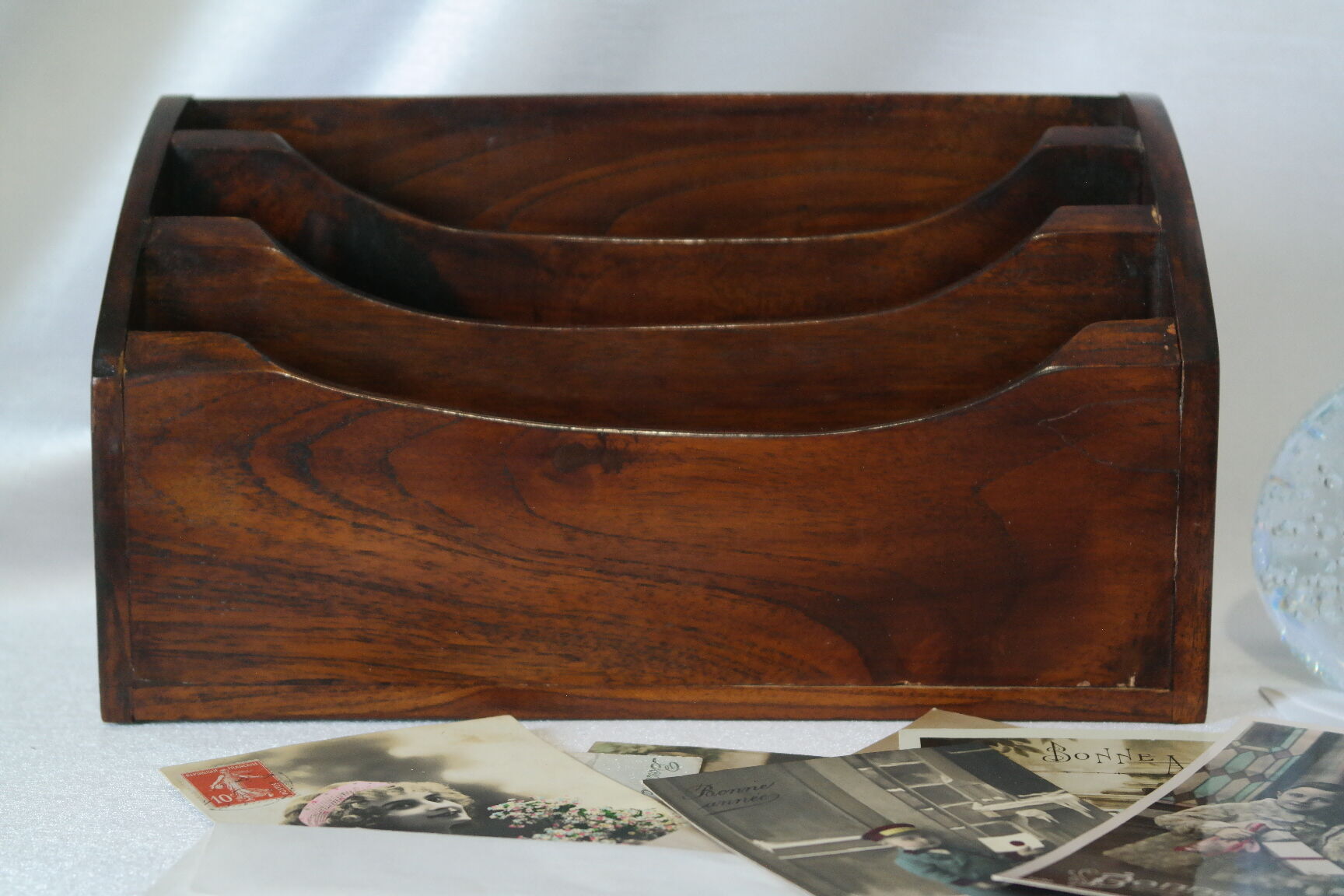 Vintage mail holder in cherry wood