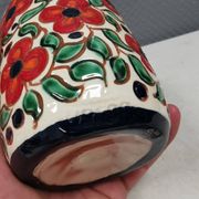 A mid-century vase with painted flowers. Portugal, 1950-60s. Majolica style