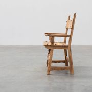 Brutalist armchair with carved rosettes and nailed wooden seat, Spain, 20th