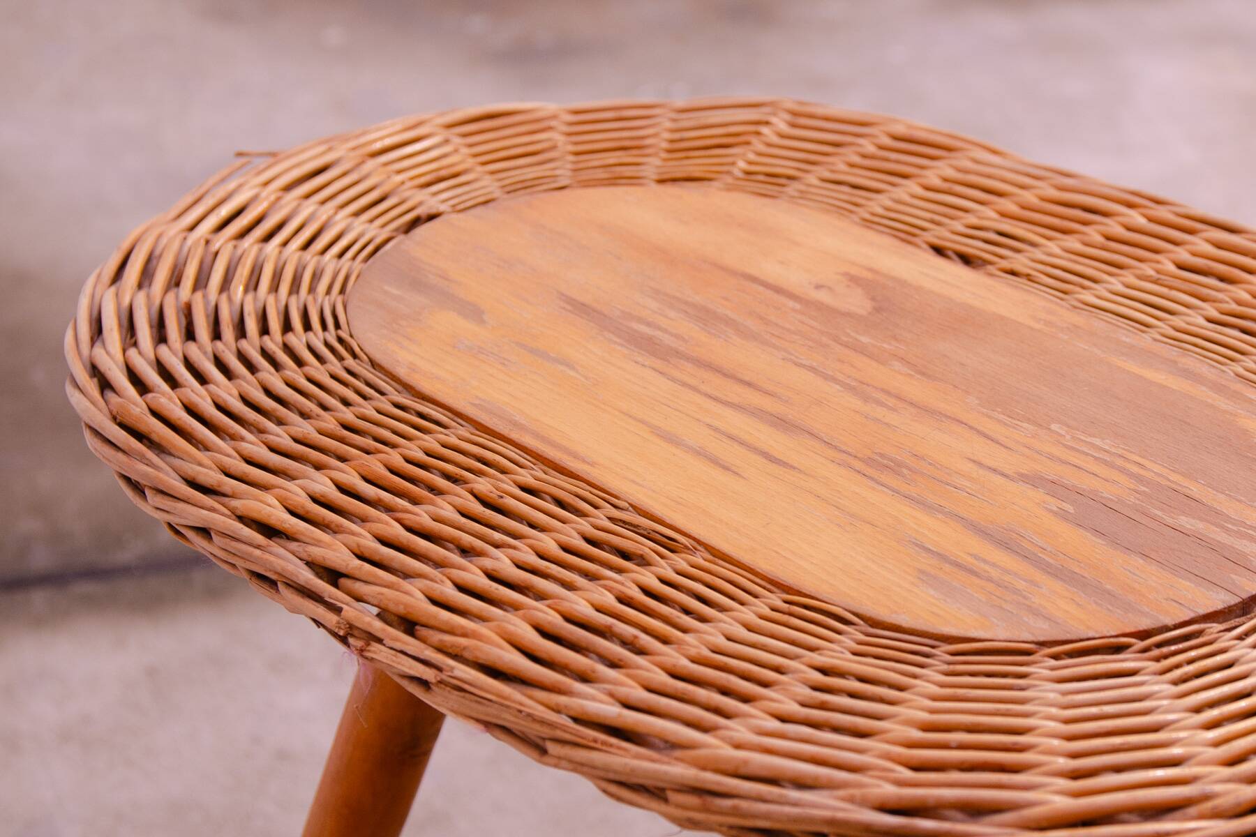Mid century rattan stool by Jan Kalous for ÚLUV, 1960´s, Czechoslovakia