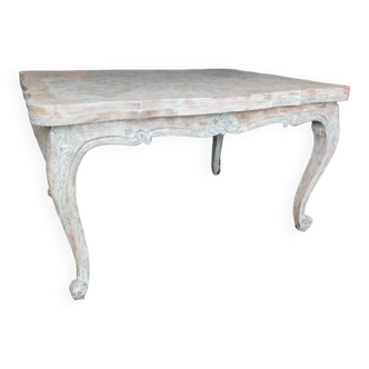 Table rallonges style Louis XV parquet effet cérusé