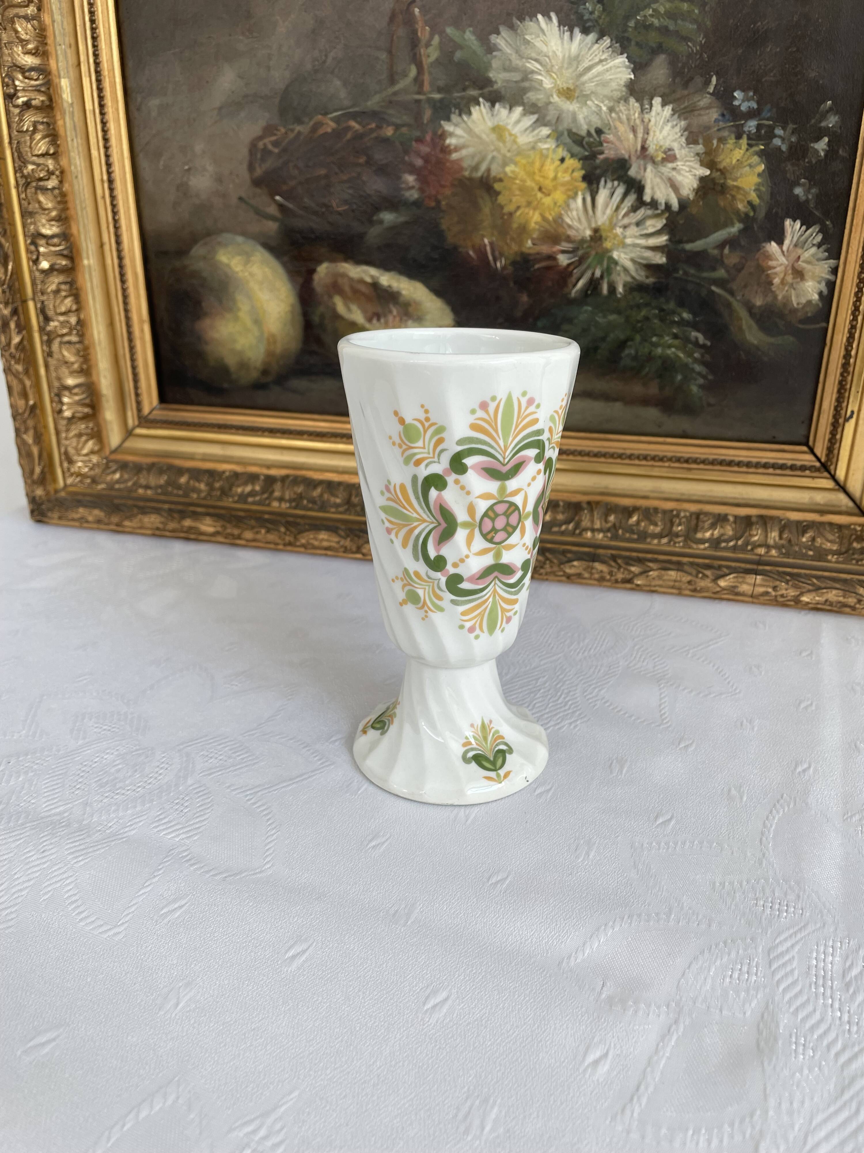 Vintage small vase stylized floral pattern porcelain ouragan ulysse paris, 1970s, france