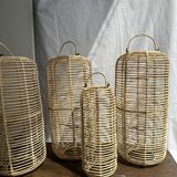 Large lantern-shaped rattan pendant lamp H50 D24