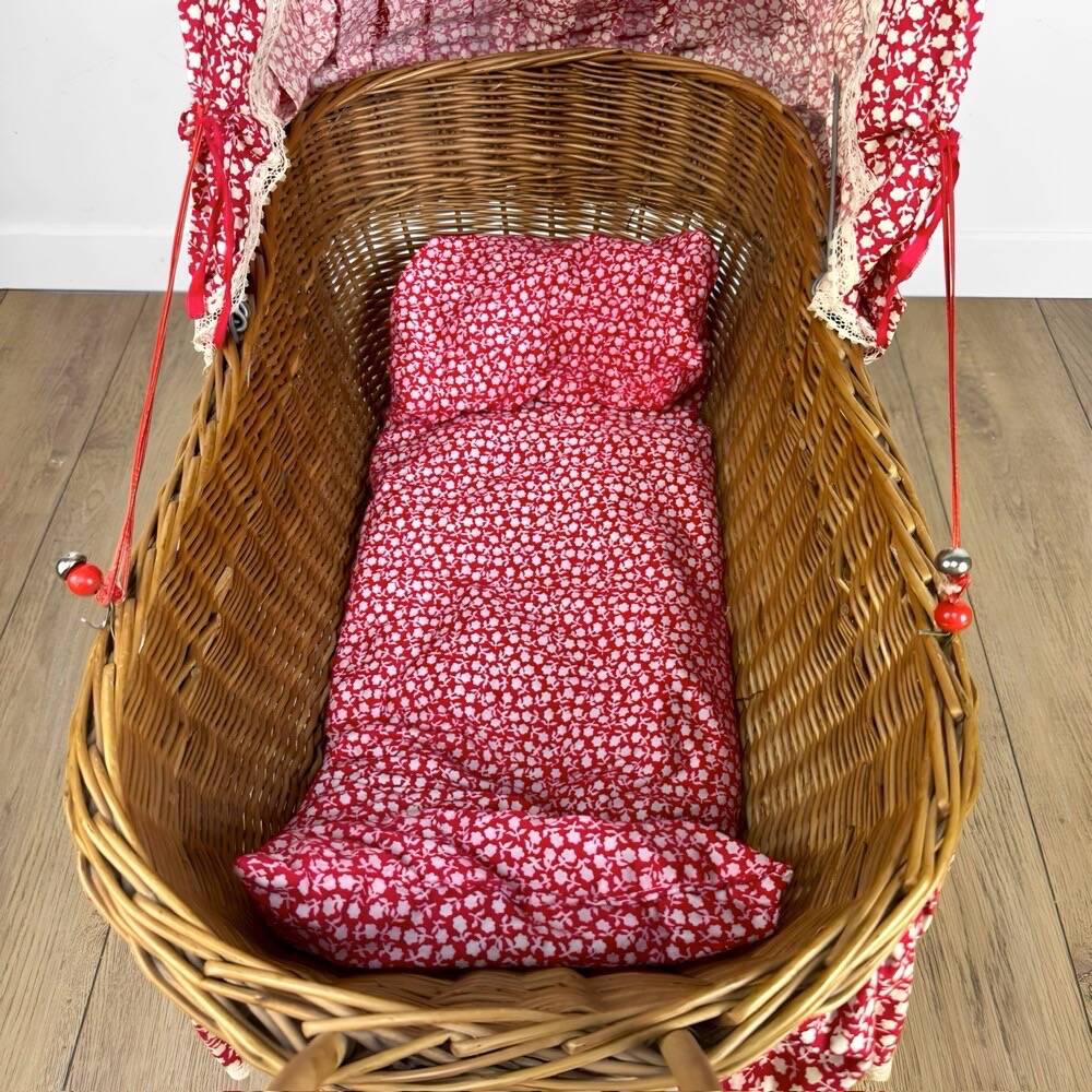 Vintage wicker doll pram cradle