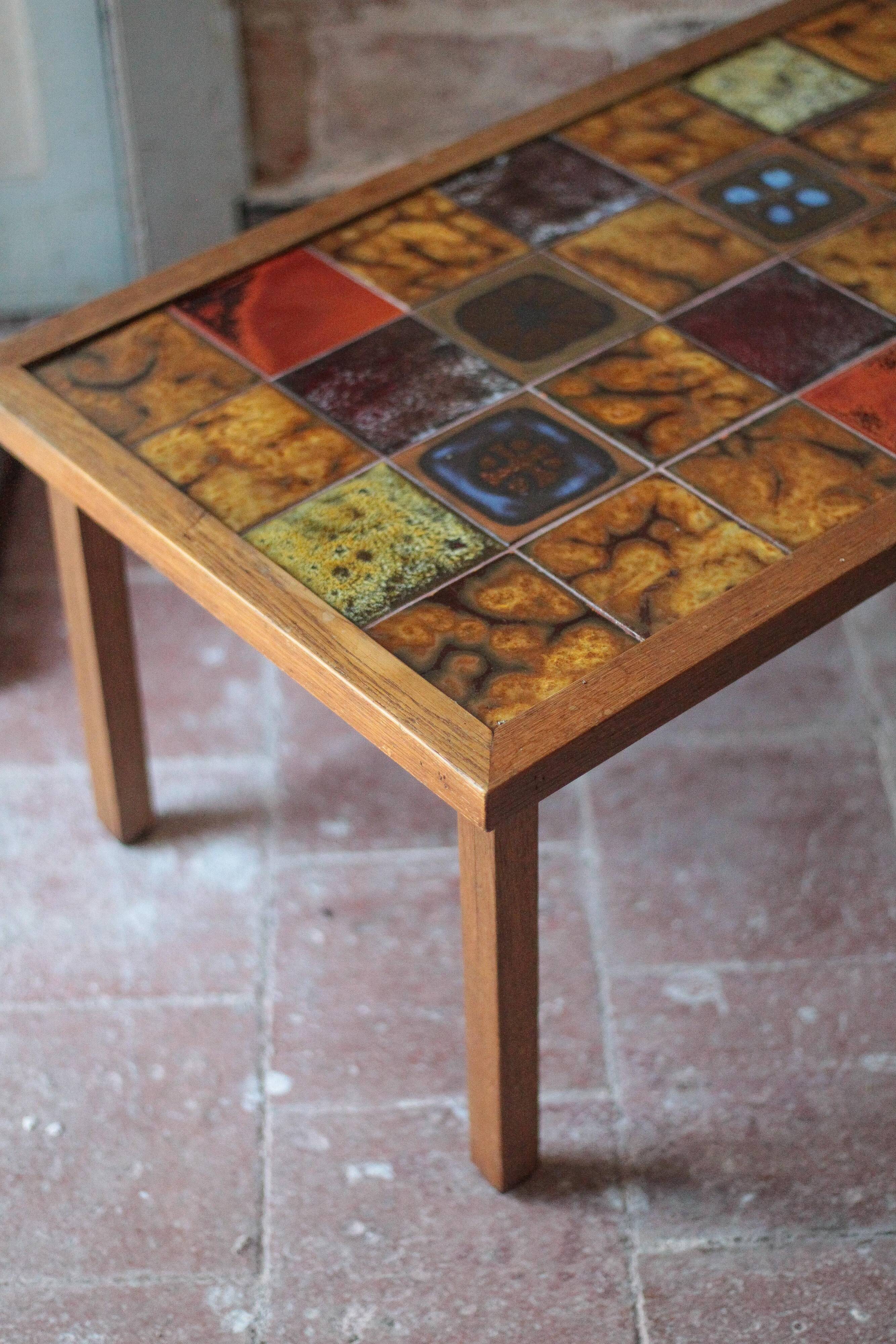 1960s geometric tiled brutalist coffee table by Jean Gregorieff