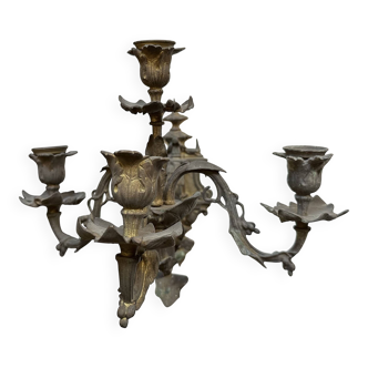 Antique patinated bronze wall sconce – 4 light arms, 19th century