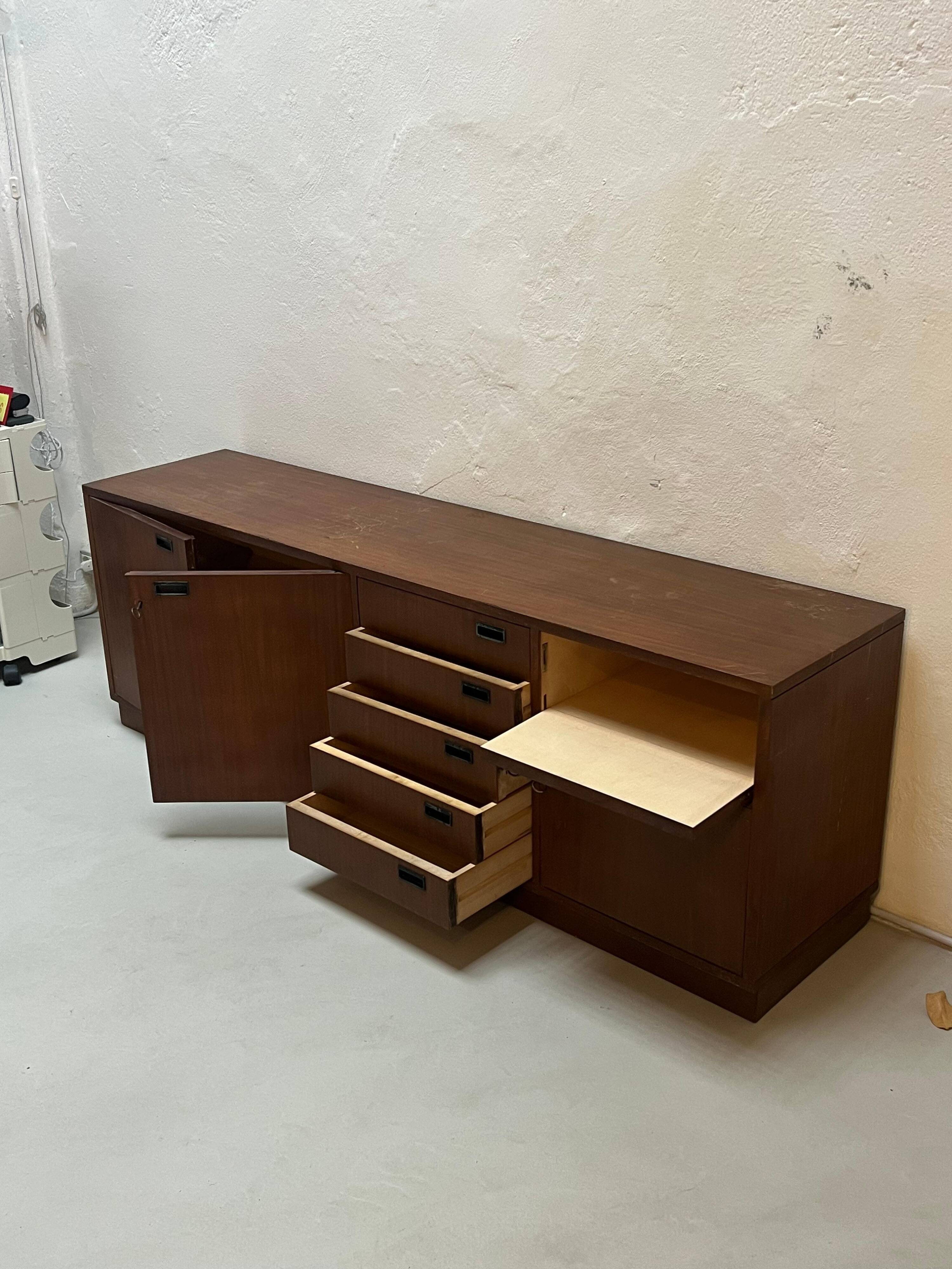 Vintage Italian Sideboard, Mid-Century Modern Wood Cabinet with Lockers 1960's
