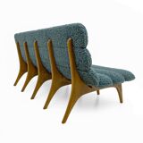 Adrian Pearsall Style Italin Modern Bouclè and Walnut Sofa