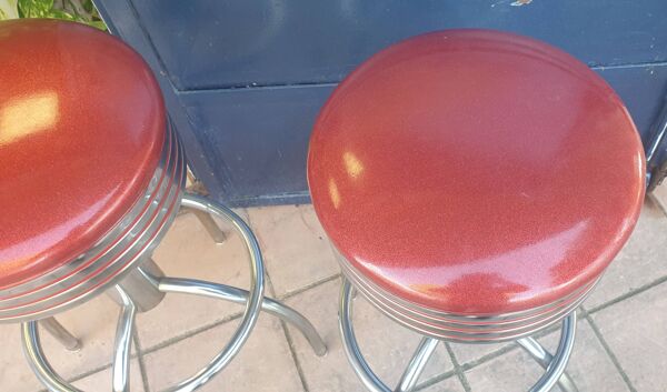 Paire de tabouret vintage fer et simili