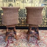 Pair of wicker and rattan bar stools