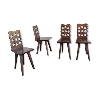 Set of 4 vintage brutalist chairs 50's