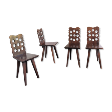 Set of 4 vintage brutalist chairs 50's