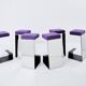 Set de 6 tabourets de bar fer forgé acier poli laine bouclé 1970