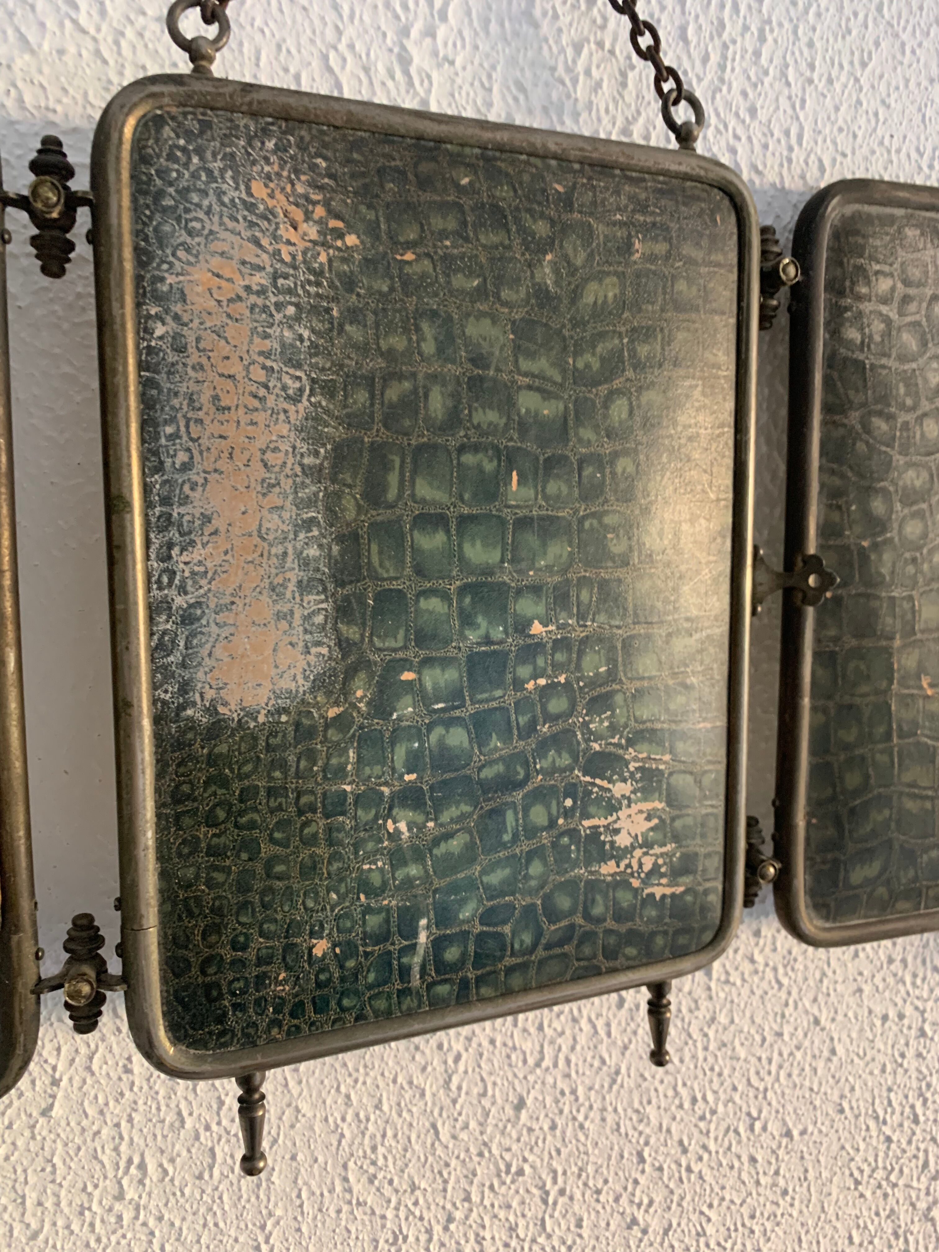 Vintage mirror 1930 triptych beveled barber crystal - 28 x 58 cm