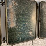 Vintage mirror 1930 triptych beveled barber crystal - 28 x 58 cm
