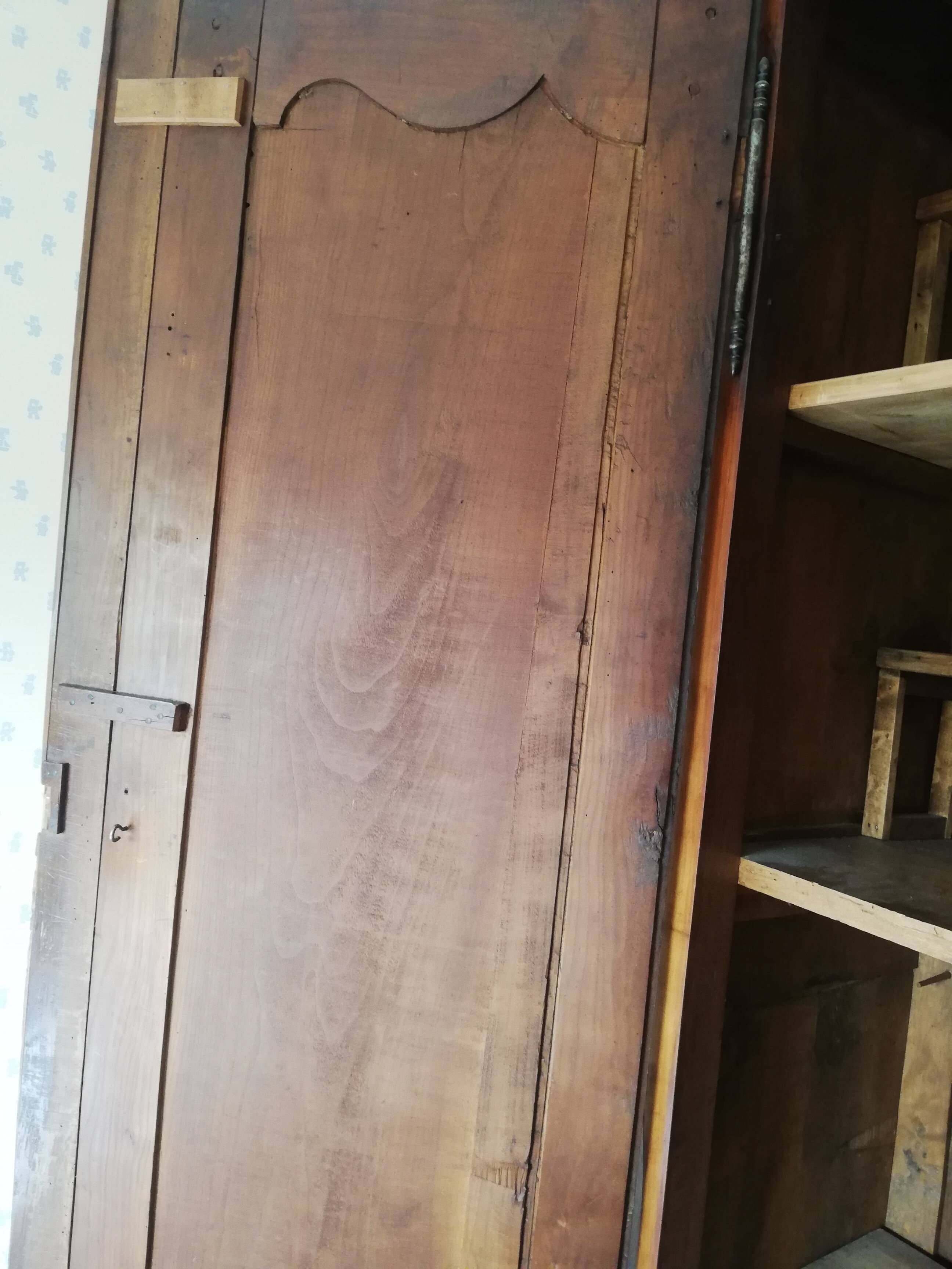 Louis XV style wardrobe entirely pegged wood with 2 cherry wood doors.