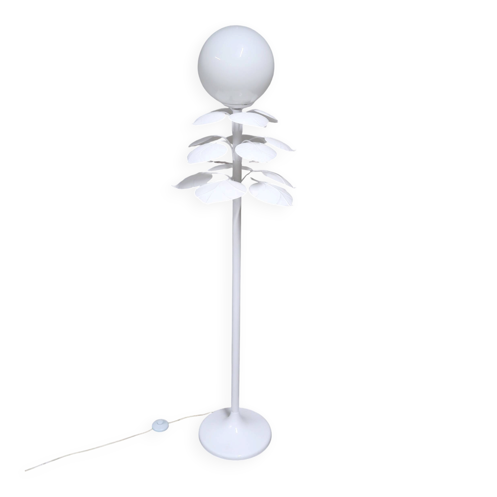 Vintage 70s foliage floor lamp with opal globe
