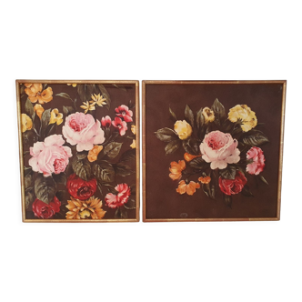 Set of 2 paintings in floral fabric