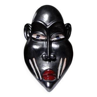 Masque Africain céramique émaillée vintage artisanat
