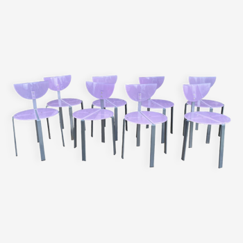 Set of 8 designer chairs in purple plexiglass