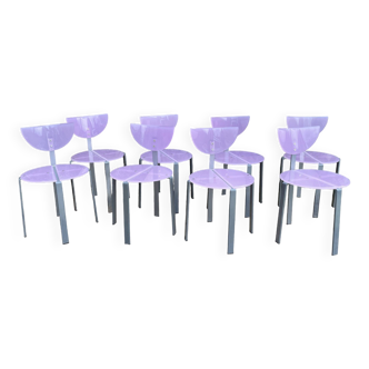 Set of 8 designer chairs in purple plexiglass