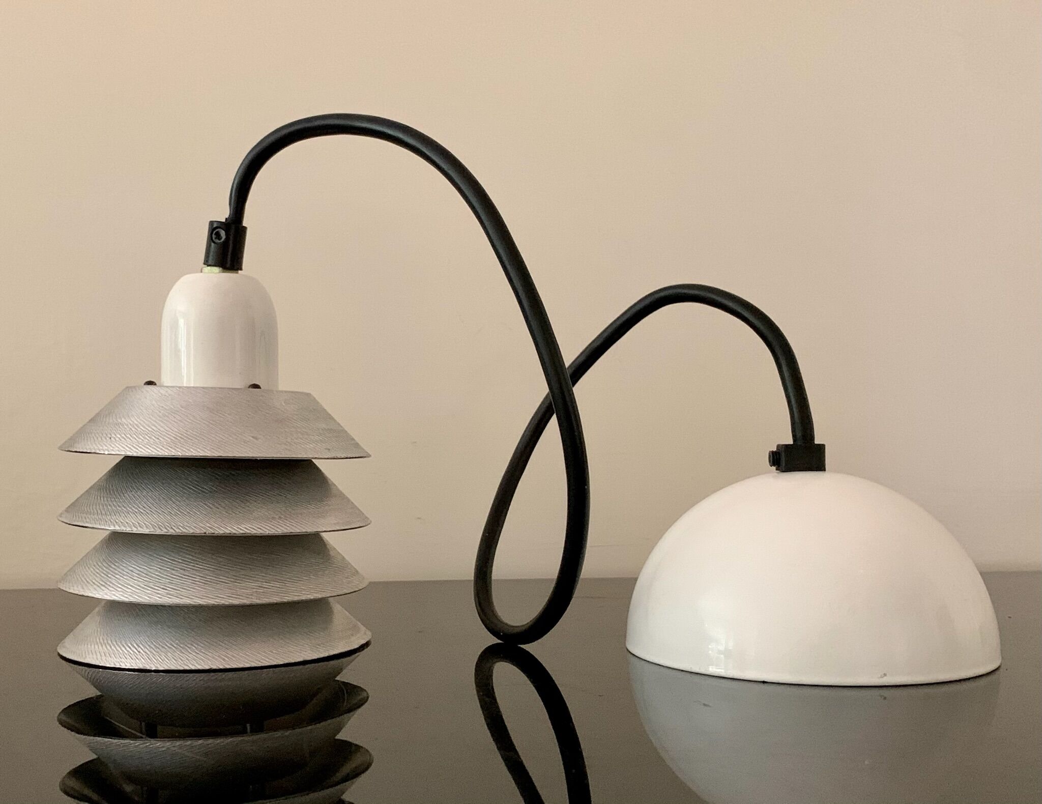 Pair of vintage pendant lights - 70s design metal lamps