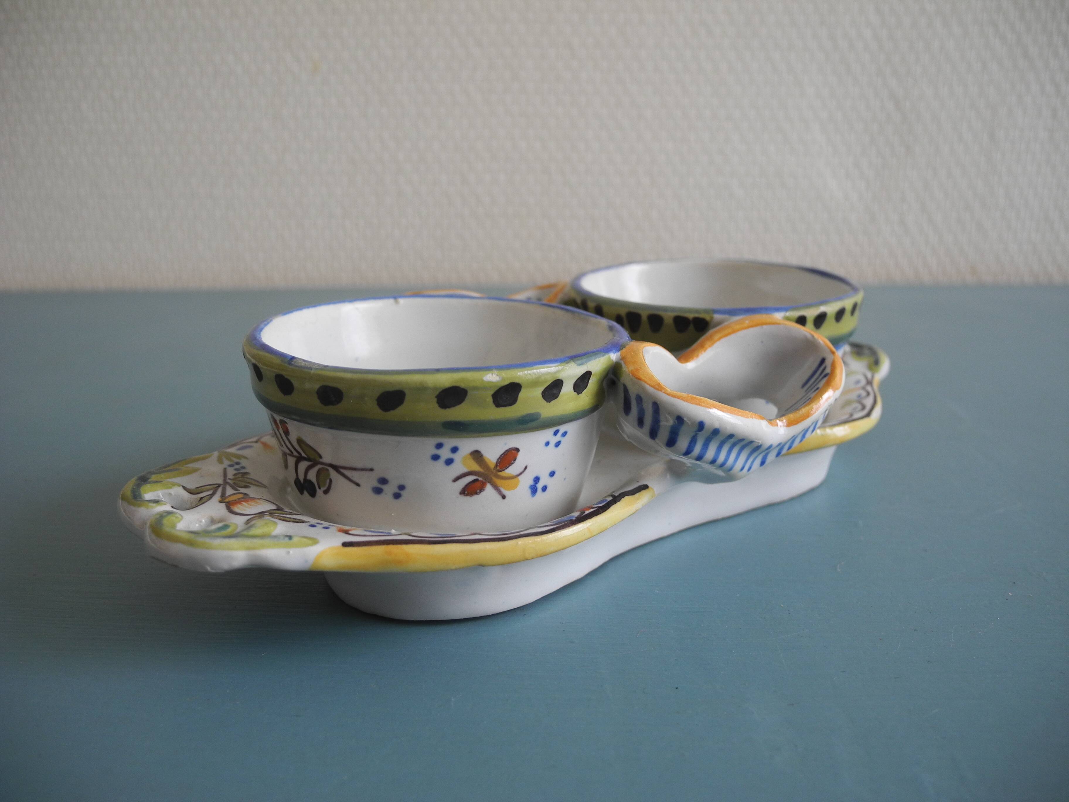 Salt cellar salt pepper cellar earthenware Desvres Géo Martel salt pepper cellar