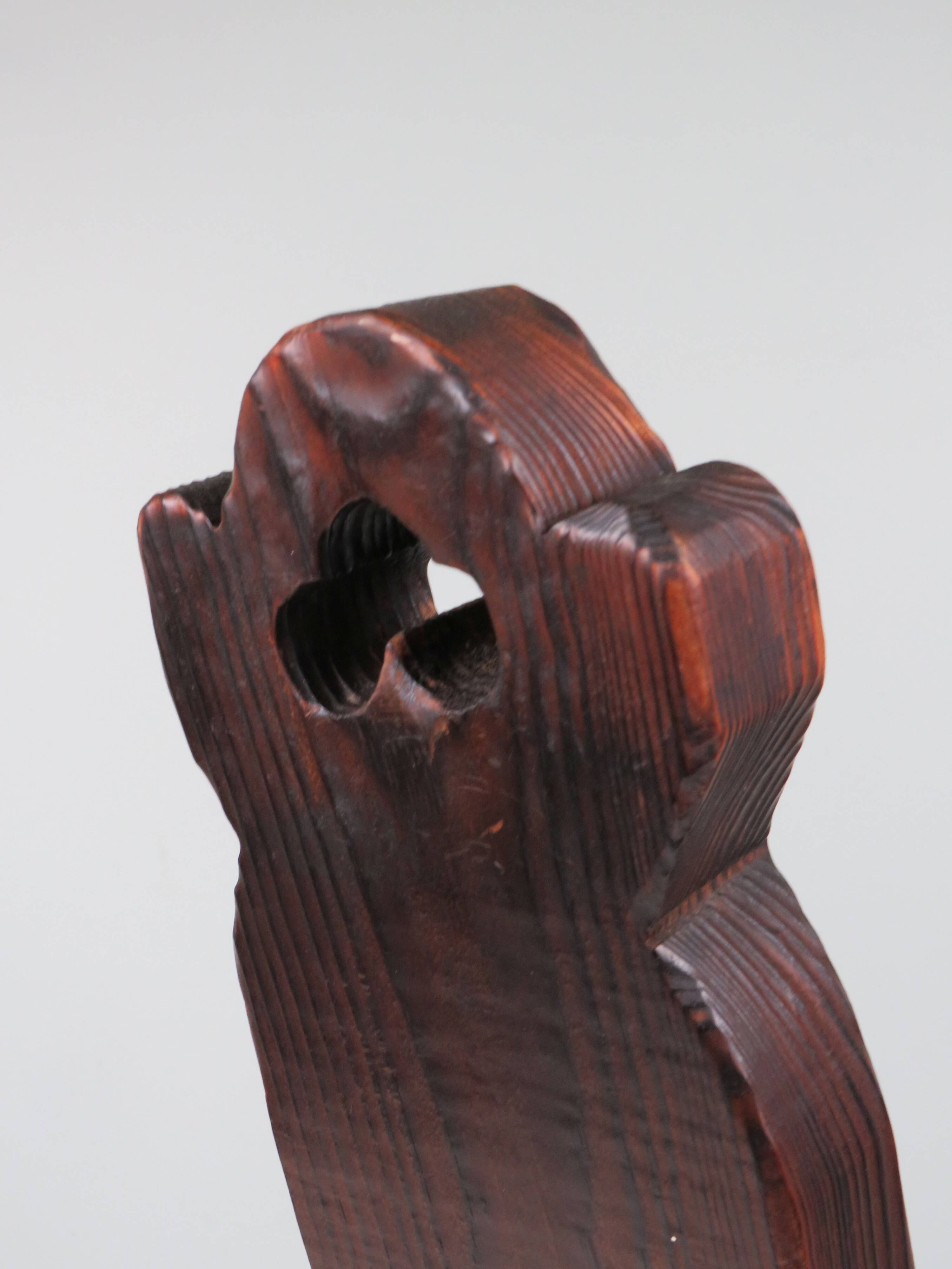 Spanish birth stool in carved wood – mid-century, brutalist spirit
