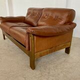 Vintage Danish mid-century cognac brown leather 2-seater Stouby 1970s