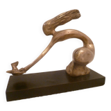 Abstract Bronze Sculpture Mid 20th Century Modernist/WOMAN WITH DOVE