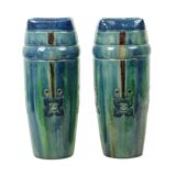 Pair of Blue Art Nouveau Vases Flemish Pottery Antiques